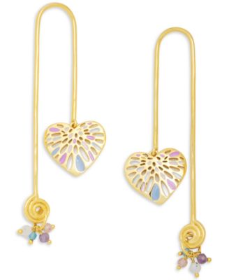 Nectar Nectar New York - 18k Gold-Plated Mixed Gemstone Heart Threader Earrings