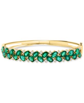 EFFY Collection - Emerald (9-3/8 ct. t.w.) & Diamond (7/8 ct. t.w.) Oval Cluster Bangle Bracelet in 14k Gold