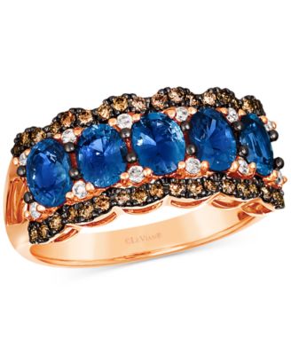 Le Vian - Blueberry Sapphire (2-1/3 ct. t.w.), Chocolate Diamond (1/4 ct. t.w.) & Nude Diamond (1/10 ct. t.w.) Multi Row Ring in 14k Strawberry Gold