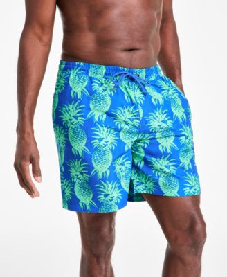 Club Room - Men's Pineapple Palm Print Drawstring 7" Swim Trunks