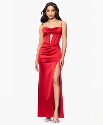 Blondie Nites - Juniors' Sweetheart Corset Side-Slit Gown