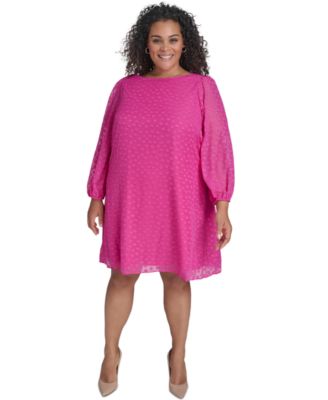Jessica Howard - Plus Size Clip-Dot Chiffon Boat-Neck Dress