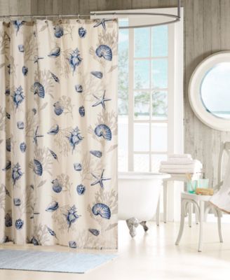 Madison Park - Bayside Cotton 72" x 72" Seashell-Print Shower Curtain