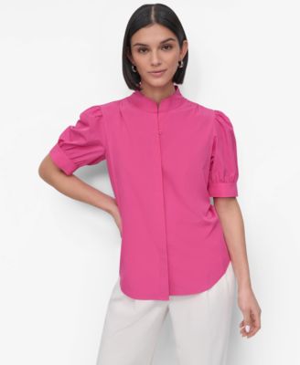 DKNY - Women's Mandarin-Collar Puff-Shoulder Shirt