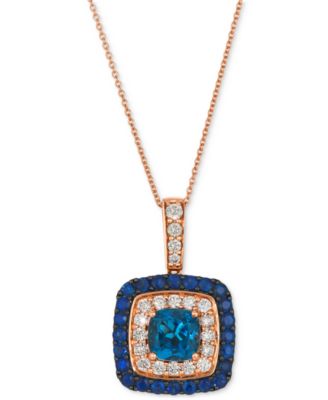 Le Vian - Deep Sea Blue Topaz (1-1/2 ct. t.w.), Blueberry Sapphire (7/8 ct. t.w.) & Nude Diamond (1/2 ct. t.w.) Cushion Halo Adjustable 20" Pendant Necklace in 14k Rose Gold