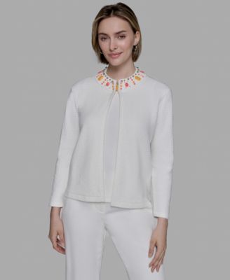 KARL LAGERFELD PARIS - Women's Embellished-Neck Jacket