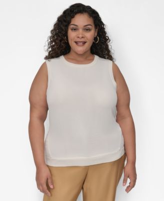 DKNY - Plus Size Mix-Media Sleeveless Sweater Top