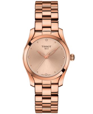 Tissot - Women's Swiss T-Lady T-Wave Diamond-Accent Rose Gold-Tone PVD Stainless Steel Bracelet Watch 30mm