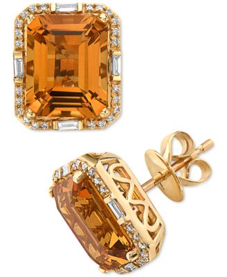 EFFY Collection - Citrine (6-1/10 ct. t.w.) & Diamond (1/4 ct. t.w.) Stud Earrings in 14k Gold