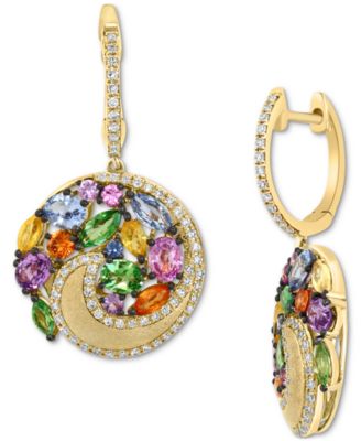 EFFY Collection - Multi-Gemstone (3-1/6 ct. t.w.) & Diamond (3/8 ct. t.w.) Swirling Circle Dangle Hoop Drop Earrings in 14k Gold