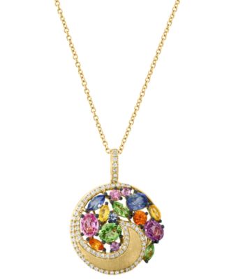 EFFY Collection - Multi-Gemstone (2-3/8 ct. t.w.) & Diamond (1/4 ct. t.w.) Swirl Cluster 18" Pendant Necklace in 14k Gold