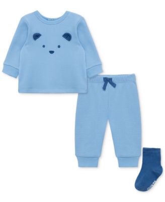 Little Me - Baby Girls 3-Pc.Bear Waffle-Knit Sweatshirt, Sweatpants & Socks Set