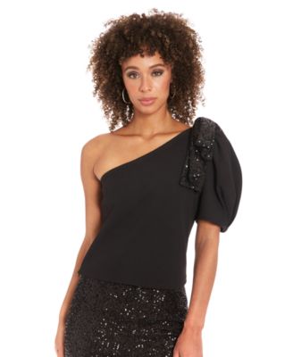 Muse - Women's One-Shoulder Embellished-Bow Blouse