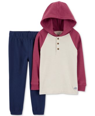 Carter's - Toddler Boys Hooded Henley T-Shirt & Pull-On Pants, 2 Piece Set
