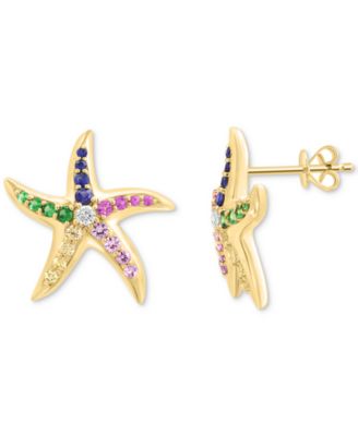 EFFY Collection - Multi-Gemstone (5/8 ct. t.w.) & Diamond (1/10 ct. t.w.) Starfish Stud Earrings in 14k Gold