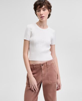 And Now This - Women's Ribbed Curved-Hem Crewneck Top