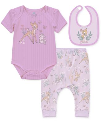 Disney - Baby Girls Bambi Bodysuit, Pants & Bib, 3 Piece Set
