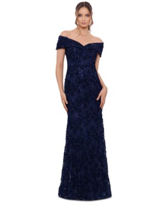 XSCAPE - Petite Off-The-Shoulder Lace Gown