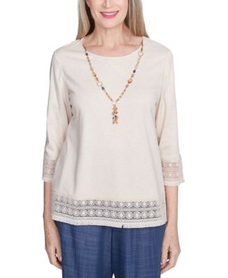 Alfred Dunner - Petite Summer Solstice Lace-Trim Knit Top