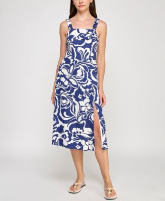 Trixxi - Juniors' Printed Square-Neck Sleeveless Midi Dress