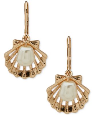 Anne Klein - Gold-Tone Imitation Pearl Shell-Motif Drop Earrings