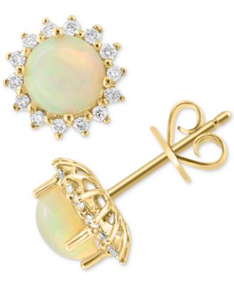 EFFY Collection - Ethiopian Opal (1-1/5 ct. t.w.) & Diamond (1/5 ct. t.w.) Halo Stud Earrings in 14k Gold