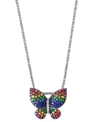 EFFY Collection - Multi-Sapphire (1-5/8 ct. t.w.) & Tsavorite (1/3 ct. t.w.) Butterfly 18" Pendant Necklace in Sterling Silver
