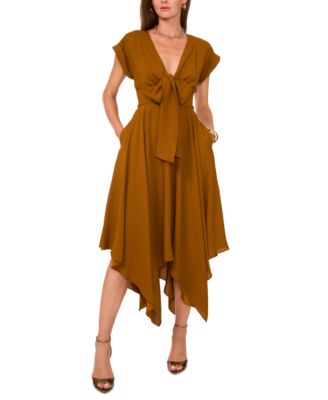 1.STATE - Women's Midi Tie-Front Handkerchief-Hem Dress