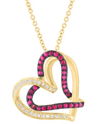 EFFY Collection - Ruby (1/4 ct. t.w.) & Diamond (1/10 ct. t.w.) Intertwined Heart 18" Pendant Necklace in 14k Gold