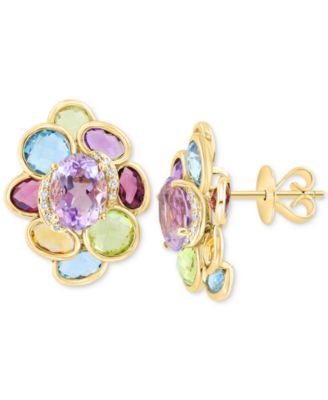 EFFY Collection - Multi-Gemstone (7-3/4 ct. tw.) & Diamond (1/20 ct. t.w.) Cluster Stud Earrings in 14k Gold