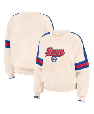 WEAR by Erin Andrews - Women's Cream Philadelphia 76ers Stripe Pullover Sweater