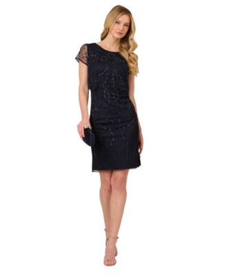 Adrianna Papell - Women's Bead-Embellished Mesh Sheath Dress