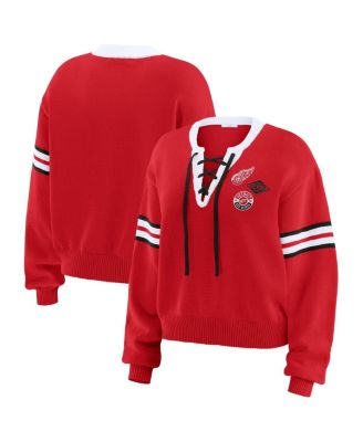 WEAR by Erin Andrews - Women's Red Detroit Red Wings Cropped Lace-Up Sweater