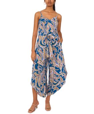 MSK - Women's Tie-Waist Genie-Leg Paisley-Print Jumpsuit