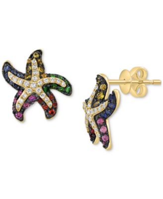 EFFY Collection - Multi-Sapphire (5/8 ct. t.w.), Green Garnet (1/6 ct. t.w.), & Diamond( 1/6 ct. t.w.) Starfish Stud Earrings in 14k Gold