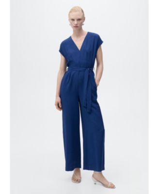 MANGO - Women's Long Cropped Belted Jumpsuit