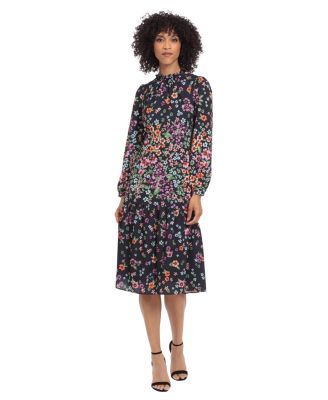 Maggy London - Women's Collared Long-Sleeve Midi Dress