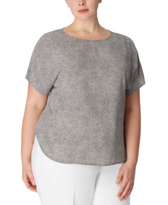Anne Klein - Plus Size Dot-Print Bateau-Neck Short-Sleeve Blouse