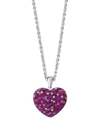 EFFY Collection - Ruby (2 ct. t.w.) & Pink Sapphire (1-7/8 ct. t.w.) Ombr&eacute; Heart Cluster 18" Pendant Necklace in Sterling Silver