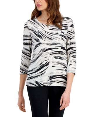 JM Collection - Women's Windswept Printed Jacquard Top