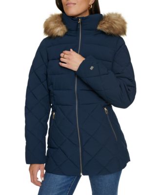 Tommy Hilfiger - Women's Bibbed Faux-Fur-Trim Hooded Puffer Coat