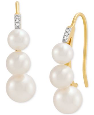Honora - Cultured Freshwater Pearl (5-7mm) & Diamond Accent Threader Earrings in 10K Yellow Gold
