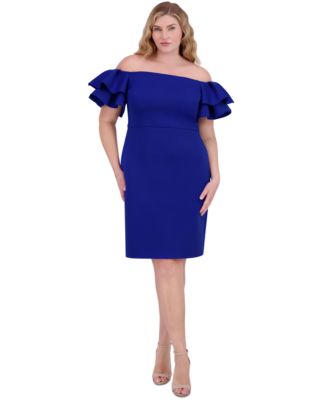 Eliza J - Plus Size Ruffled Off-The-Shoulder Sheath Dress