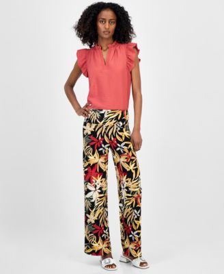 Anne Klein - Women's Printed Pull-On Wide-Leg Pants