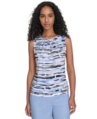Calvin Klein - Women's Printed Pleated-Neck Sleeveless Top