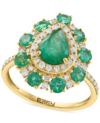 EFFY Collection - Emerald (2 ct. t.w.) & Diamond (3/8 ct. t.w.) Pear Halo Statement Ring in 14k Gold