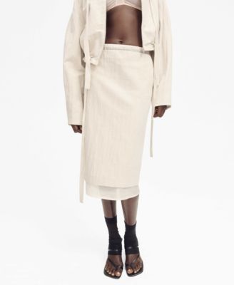MANGO - Women's Combined Linen Blend Midi Skirt