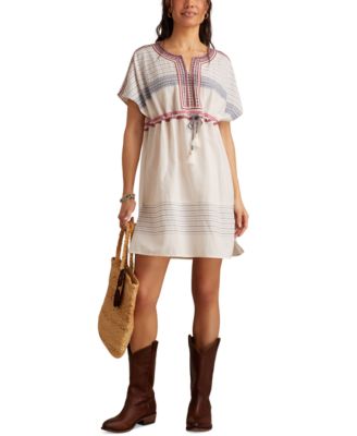 Lucky Brand - Women's Embroidered Cotton Cinched-Waist Mini Dress