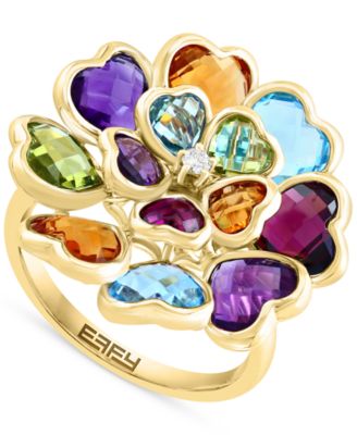 EFFY Collection - Multi-Gemstones (8-3/4 ct. t.w.) & Diamond (1/20 ct. t.w.) Heart Cluster Ring in 14k Gold