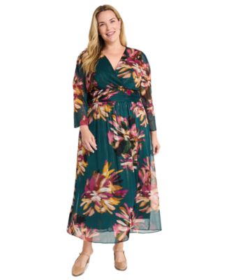 Maggy London - Plus Size Floral-Print Maxi Dress
